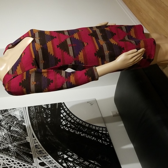 Anthropologie Everly Aztec Knit Bodycon Dress / Sz S / Red, purple - Picture 5 of 17